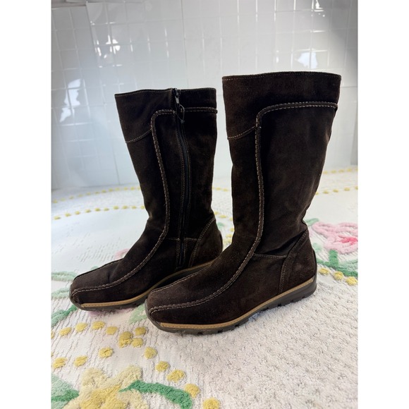 Shoes - Made in Italy vtgBrown Suede leatherMid Calf Boots Side Zip Lug Sole Size 39